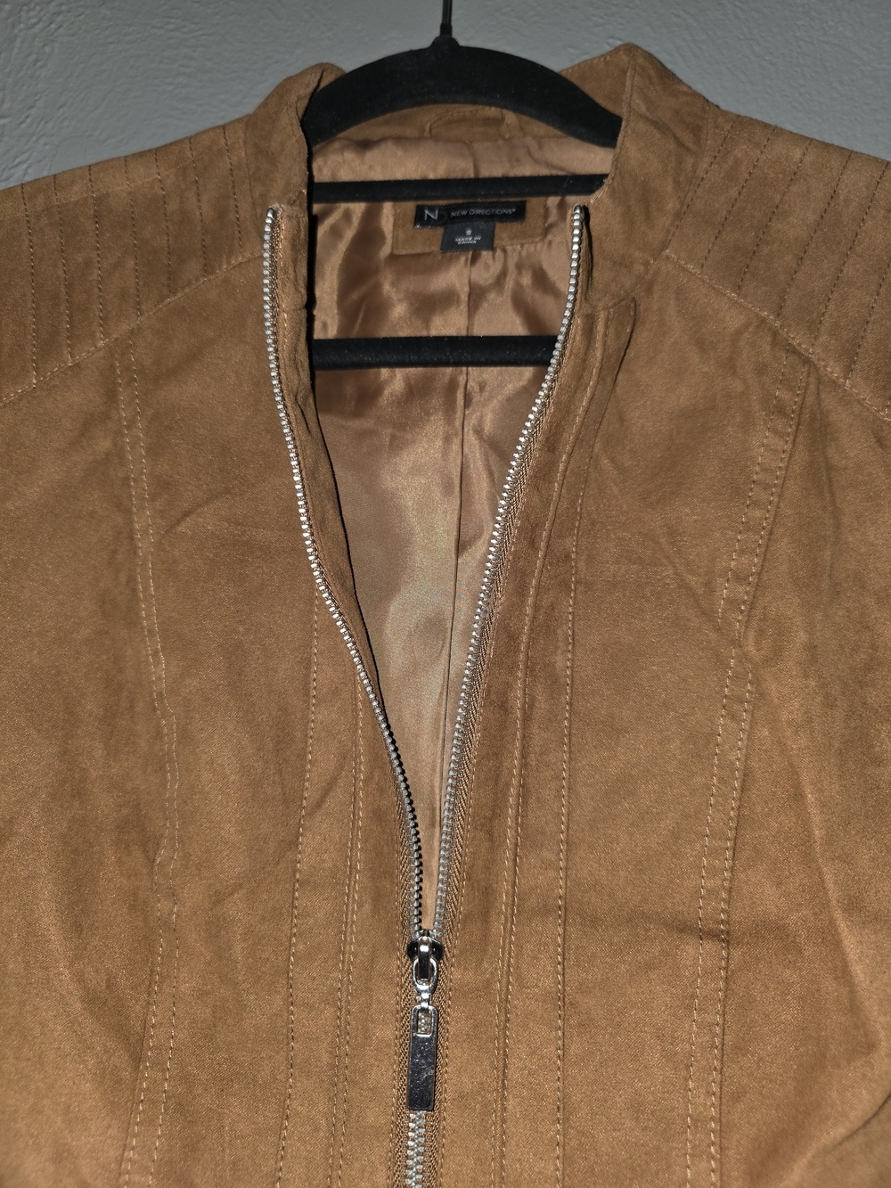 New Directions Faux Suede Moto Jacket Brown Tan Size Small - Picture 3 of 7